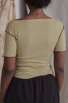 BASERANGE France organic cotton ruffled textured T-shirt BAS-TTVN-RB-AU23-HUILV gray green